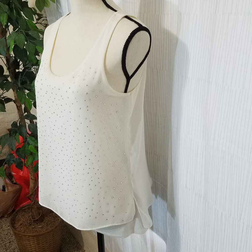 EXPRESS WHITE SLEEVELESS RHINESTONE TANK TOP SMALL - Picture 2 of 7